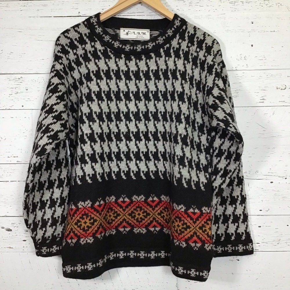 LAM Bolivia 100% Alpaca Houndstooth Fair Isle Sweater Size Medium Unisex​​​